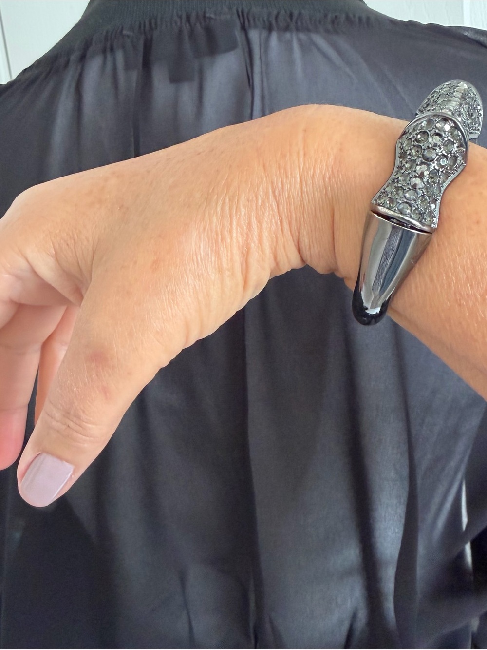 BCBGMaxAzria Gunmetal Crystal-Embellished Hinged Bangle